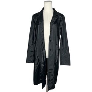 Y2K Vintage Rave Shiny Black Longline Trench Cybergoth Mall Goth Jacket Matrix